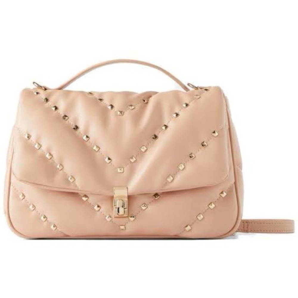 ZARA Studded Nude Pink Handbag Crossbody Quilted Leather